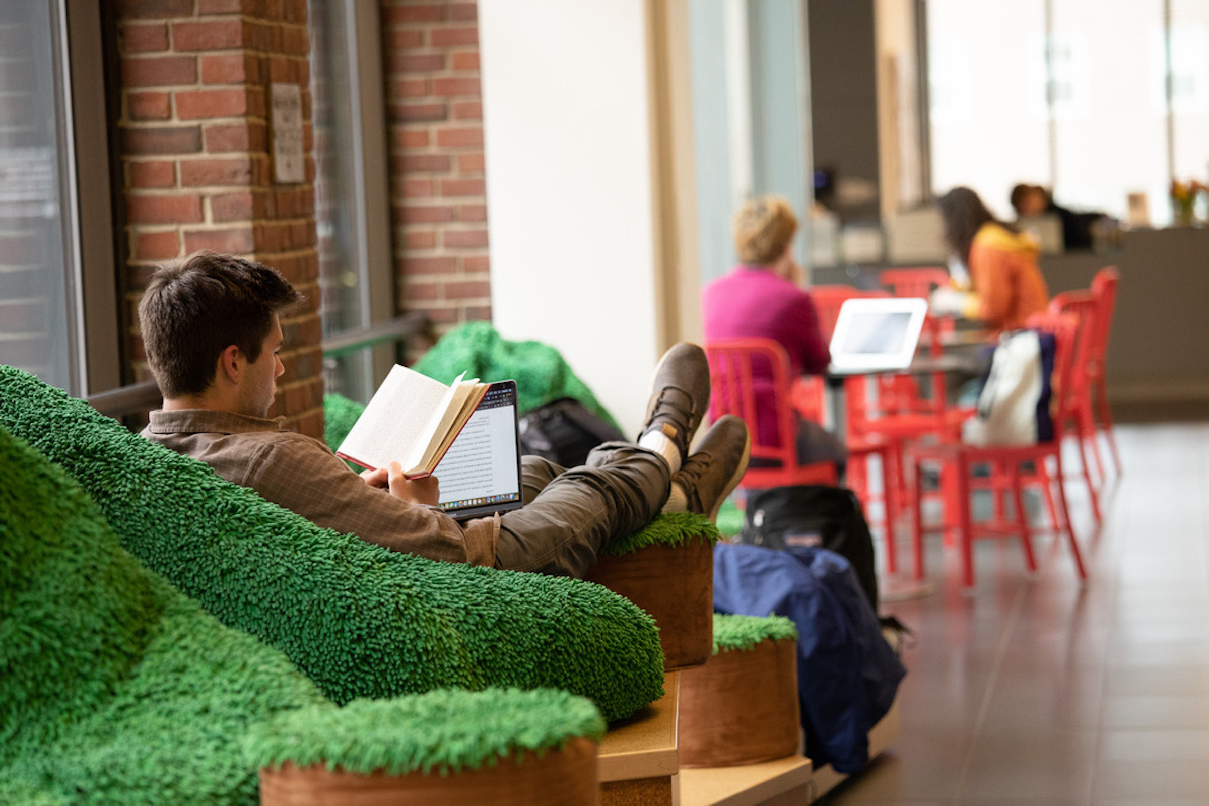students studying in Museum lobby